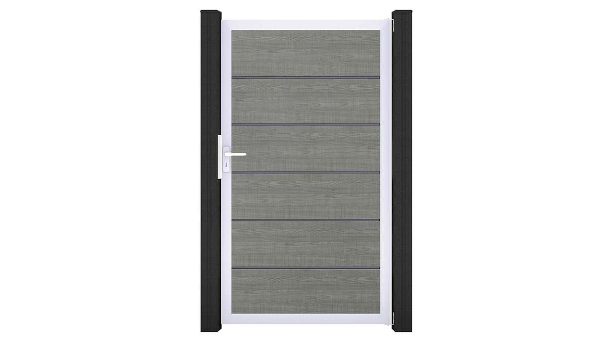 planeo Gardence Simply Premium – Grey Ash Cut universal PVC gate with aluminium frame, 100 x 180 cm