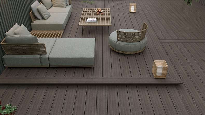 planeo MAXLine Antique - WPC CoEx coated XL decking solid - dark brown 3m rustic textured/smooth brushed