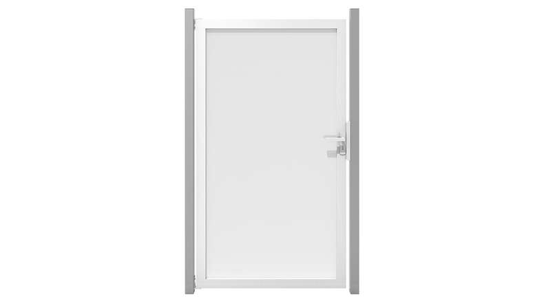 planeo Ambiente - glass privacy gate DIN left satin with aluminium frame 100 x 180 cm