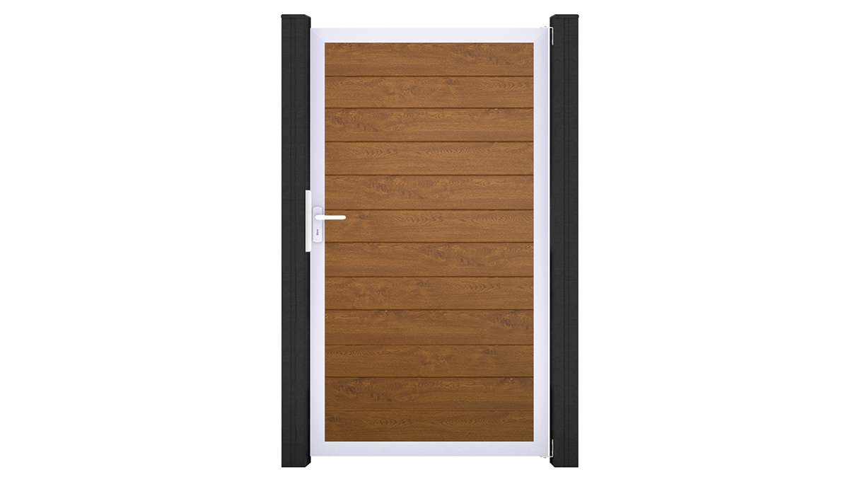 planeo Gardence Simply Small - PVC universal door Golden Oak with aluminium frame in silver | EV1 100 x 180 cm