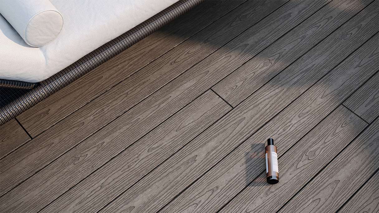planeo CoEXWood WPC decking complete set solid planks - grey/textured cement
