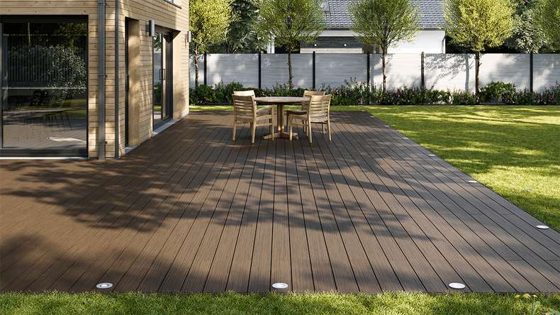 planeo AntikWood WPC decking complete set solid planks - brown antique aged