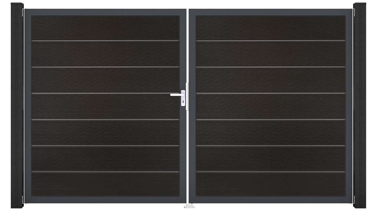 planeo Gardence Deluxe – BPC gate – double-leaf, black co-extruded with aluminium frame 