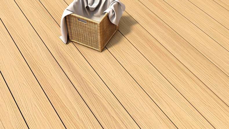 planeo MAXLine Nature - WPC CoEx coated XL decking board hollow chamber - sand 3m textured/smooth brushed