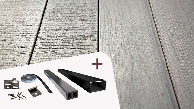 Complete set TitanWood 3m solid plank wood structure light grey 9.2m² incl. aluminium-UK