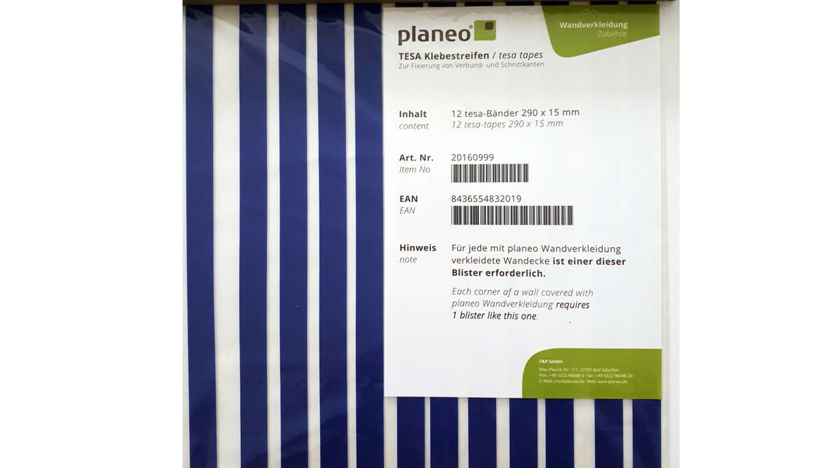 planeo wall cladding accessories - TESA adhesive strips 290 x 15 mm - 12 pcs.