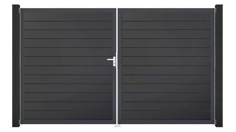 planeo Gardence Simply Small – 2-panel PVC gate in anthracite grey with aluminium frame, 300 x 180 cm