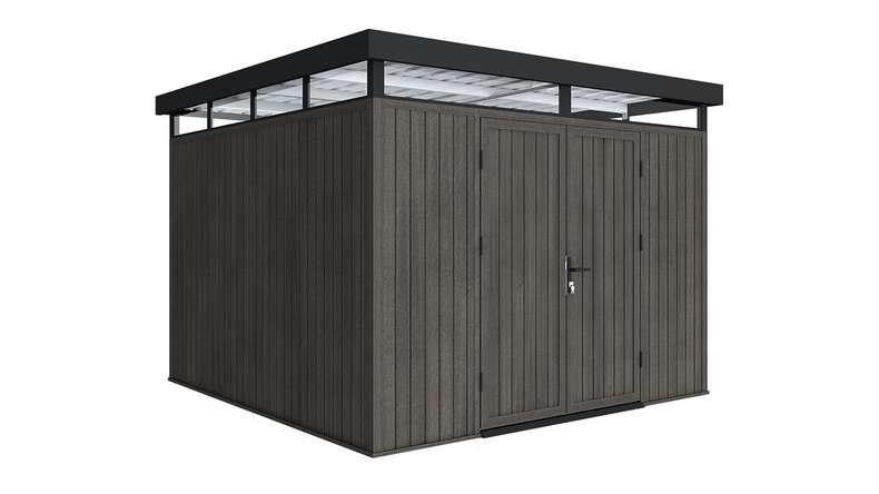 planeo WPC CoEx Flat-Roof Garden Shed L – Dark Grey 300 x 292 x 226.5 cm