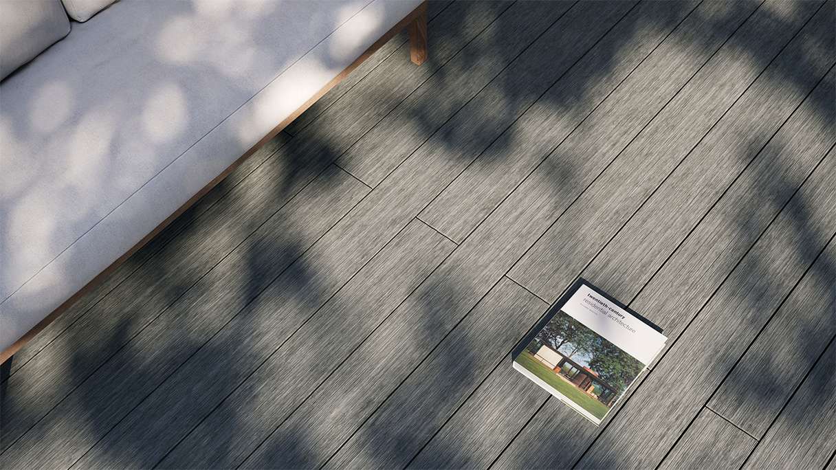 planeo AntikWood WPC decking board solid - Stone grey 3m antique aged