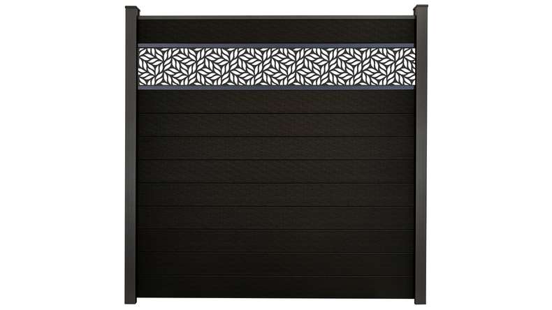 planeo Gardence Strong - BPC plug-in fence Leafs black co-ex 180 x 180 cm
