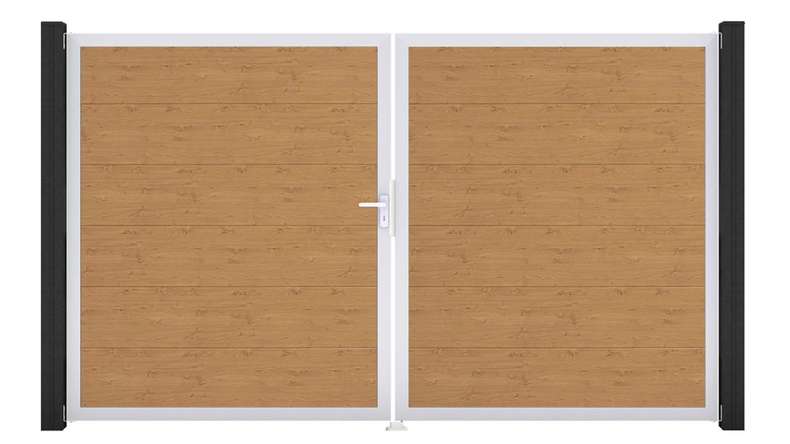 planeo Gardence PVC door - DIN left 2-leaf natural aspen oak with silver aluminium frame