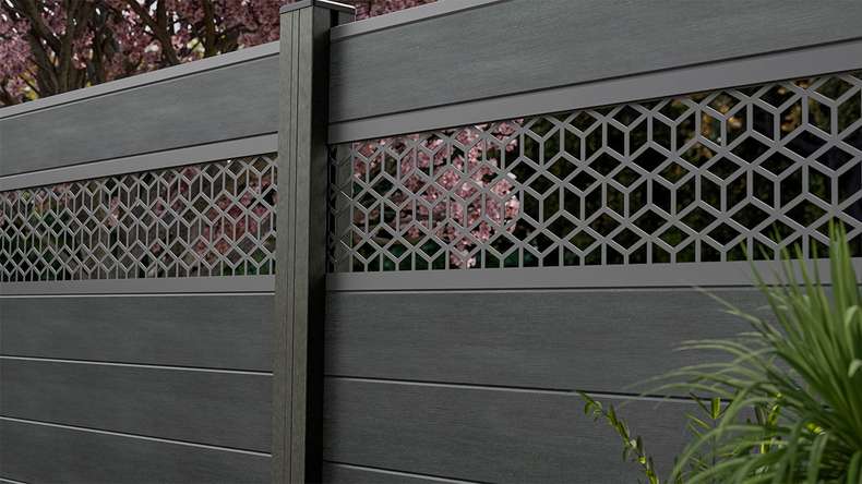 planeo Gardence Strong - BPC plug-in fence Cube stone grey co-ex 180 x 180 cm