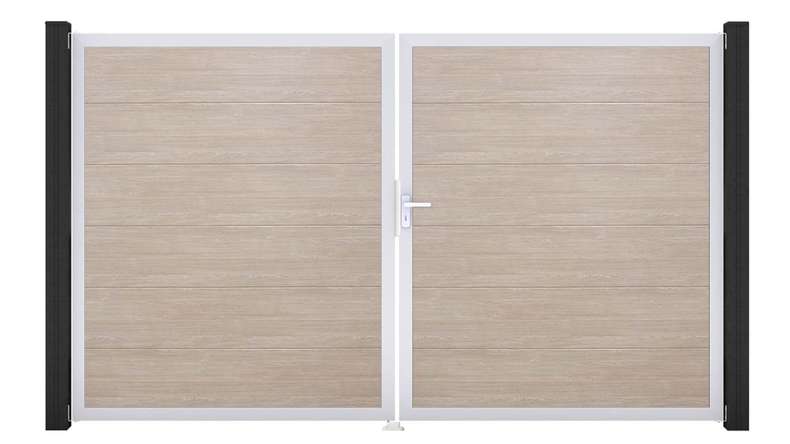 planeo Gardence PVC door - DIN right 2-leaf Sheffield Oak with silver aluminium frame