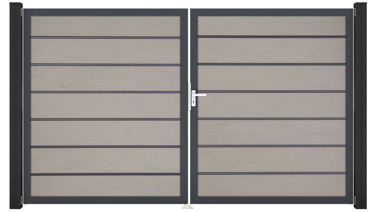 planeo Gardence Deluxe – BPC gate – double-leaf, two-tone sand with aluminium frame