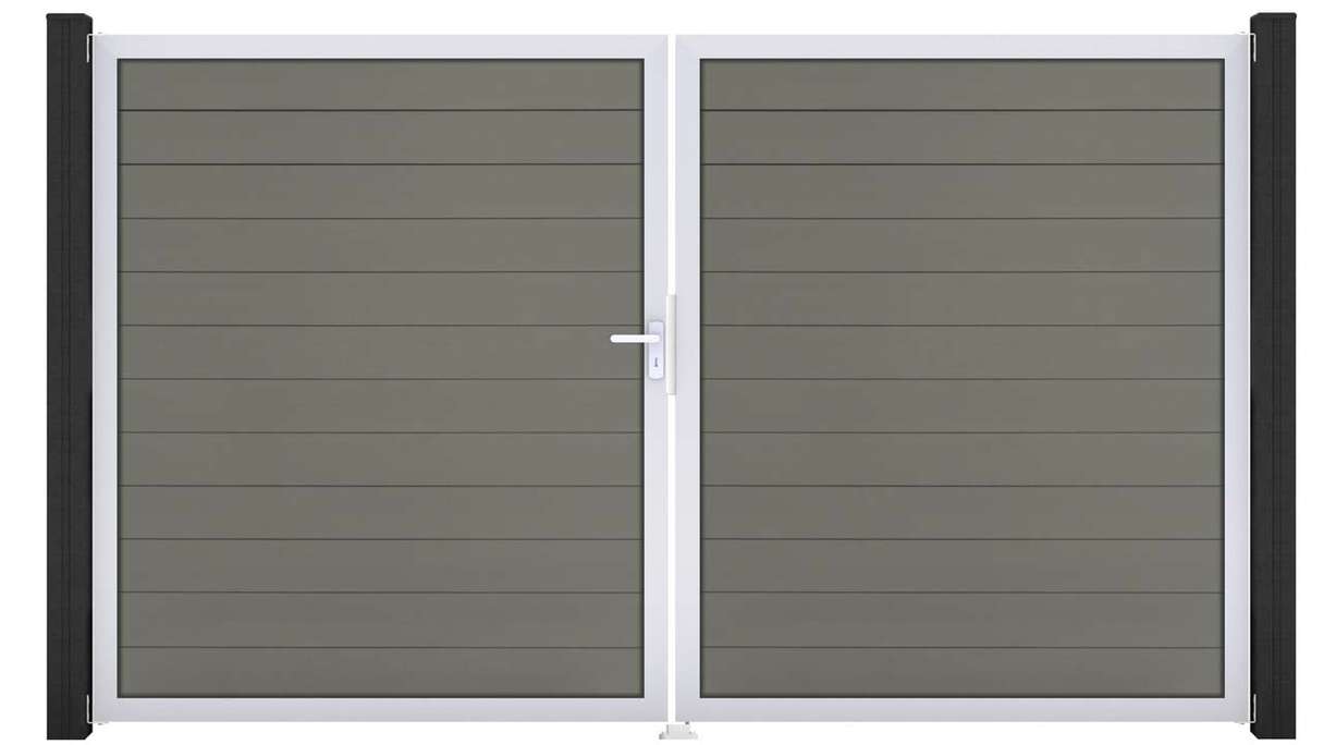 planeo Gardence Strong – BPC gate – double-leaf, grey with aluminium frame