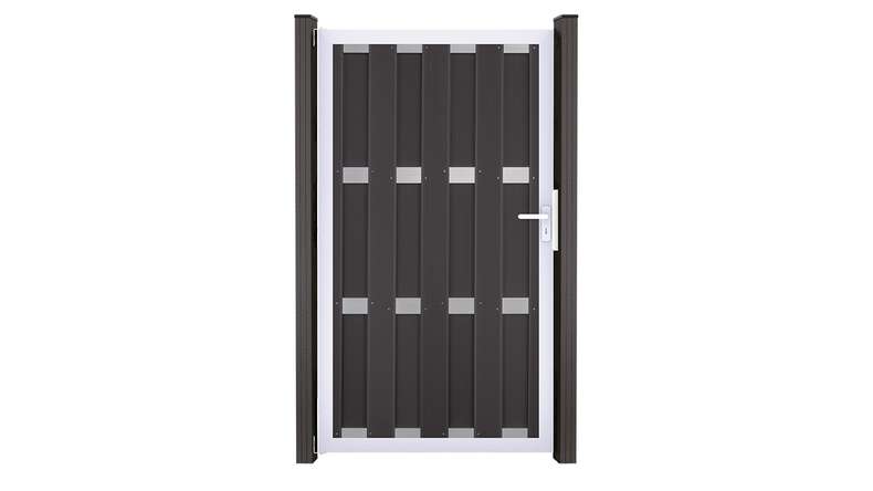 planeo prefabricated fence gate DIN left anthracite 100 x 180 x 4.0cm - frame silver