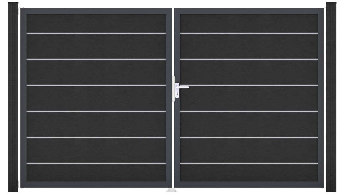 planeo Gardence Deluxe – BPC gate – double-leaf, anthracite grey with aluminium frame