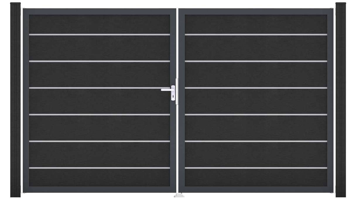 planeo Gardence Deluxe – BPC gate – double-leaf, anthracite grey with aluminium frame