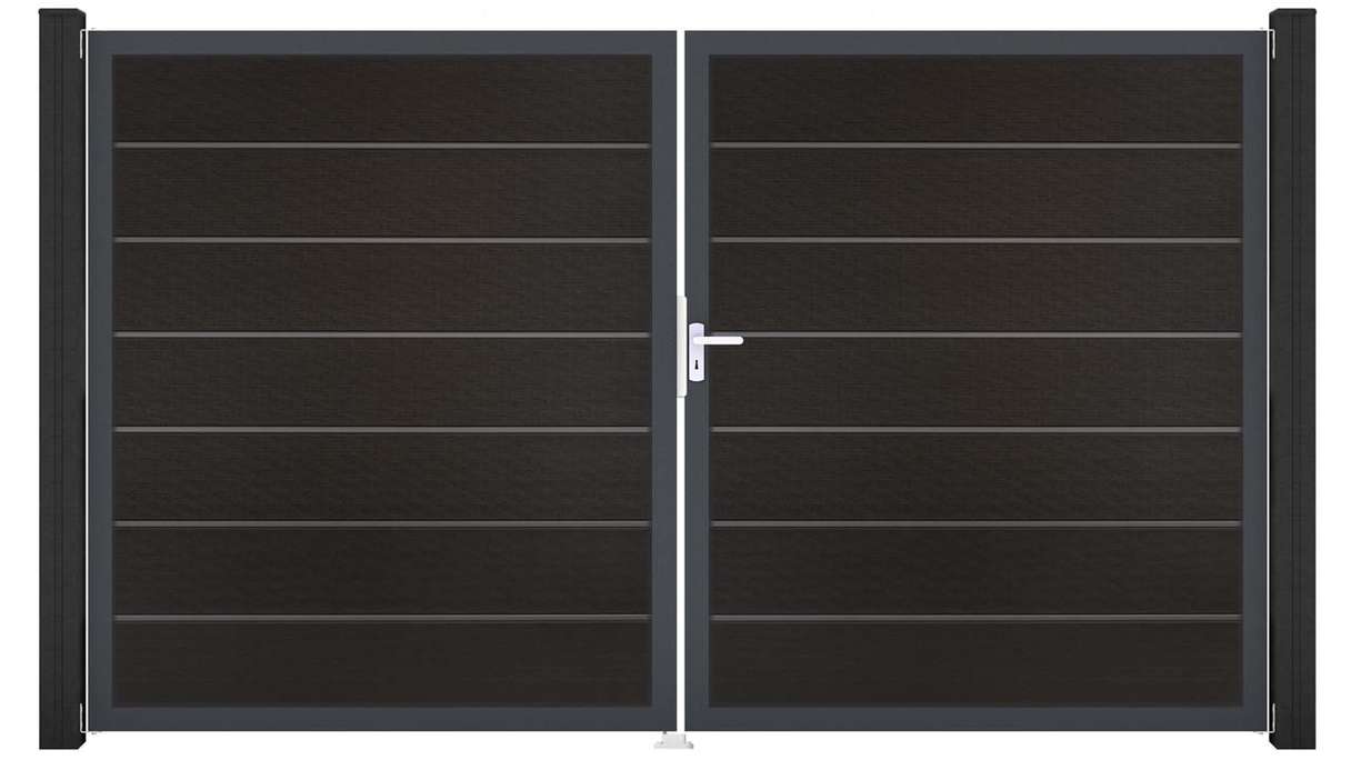 planeo Gardence Deluxe – BPC gate – double-leaf, black co-extruded with aluminium frame 