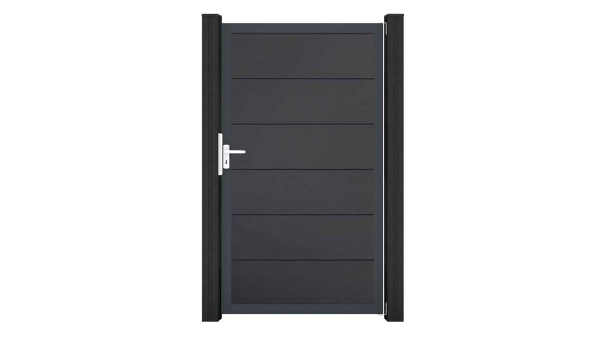 planeo Gardence Simply – Universal PVC gate in anthracite grey with aluminium frame, 100 x 180 cm