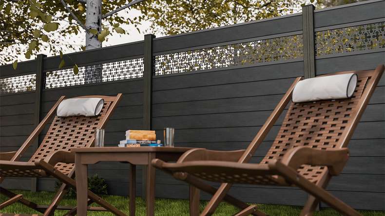 planeo Gardence Strong - BPC plug-in fence Oriental stone grey co-ex 180 x 180 cm