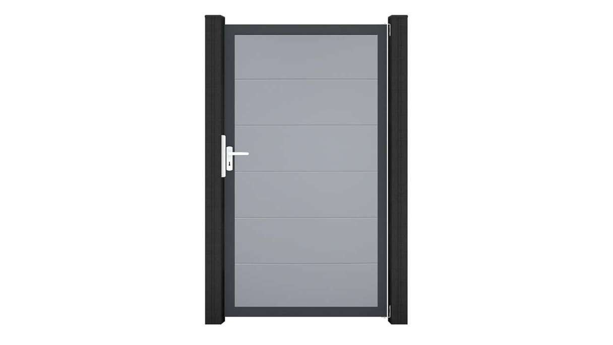 planeo Gardence Simply – Silver-grey universal PVC gate with aluminium frame, 100 x 180 cm
