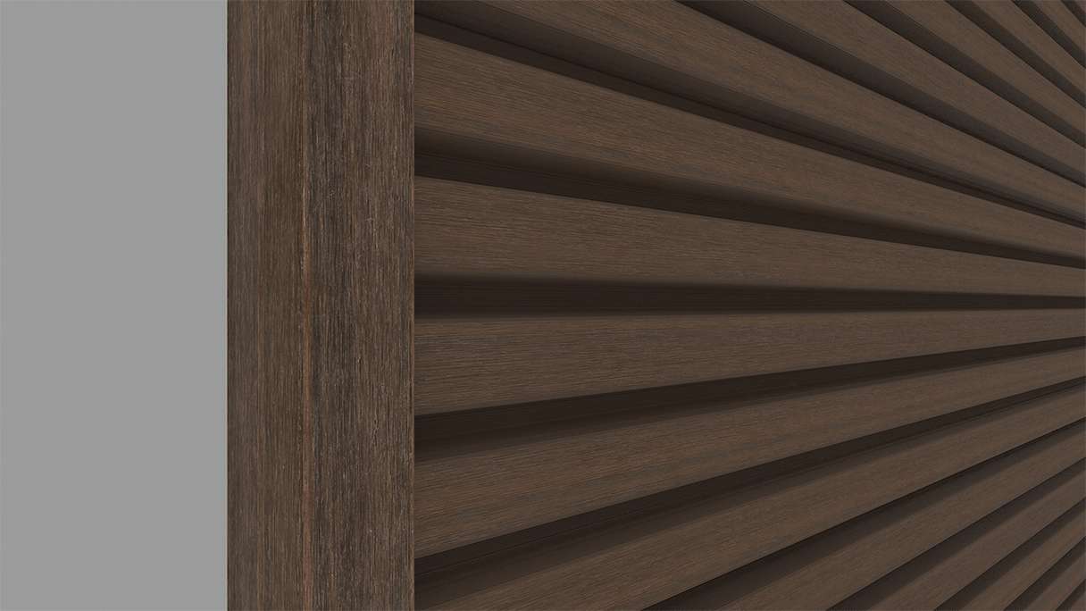planeo LINEA – Aluminium CoEx end profile, Ipe Brown, 3000 x 74 x 61 mm