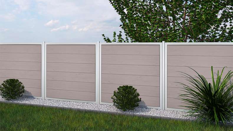 planeo Viento - garden fence square Bi-Color Sand with aluminium frame in silver