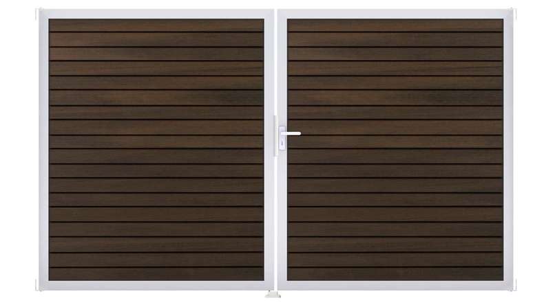 planeo Gardence Trendy – BPC Rhombus Gate – 2-leaf, walnut co-ex with aluminium frame