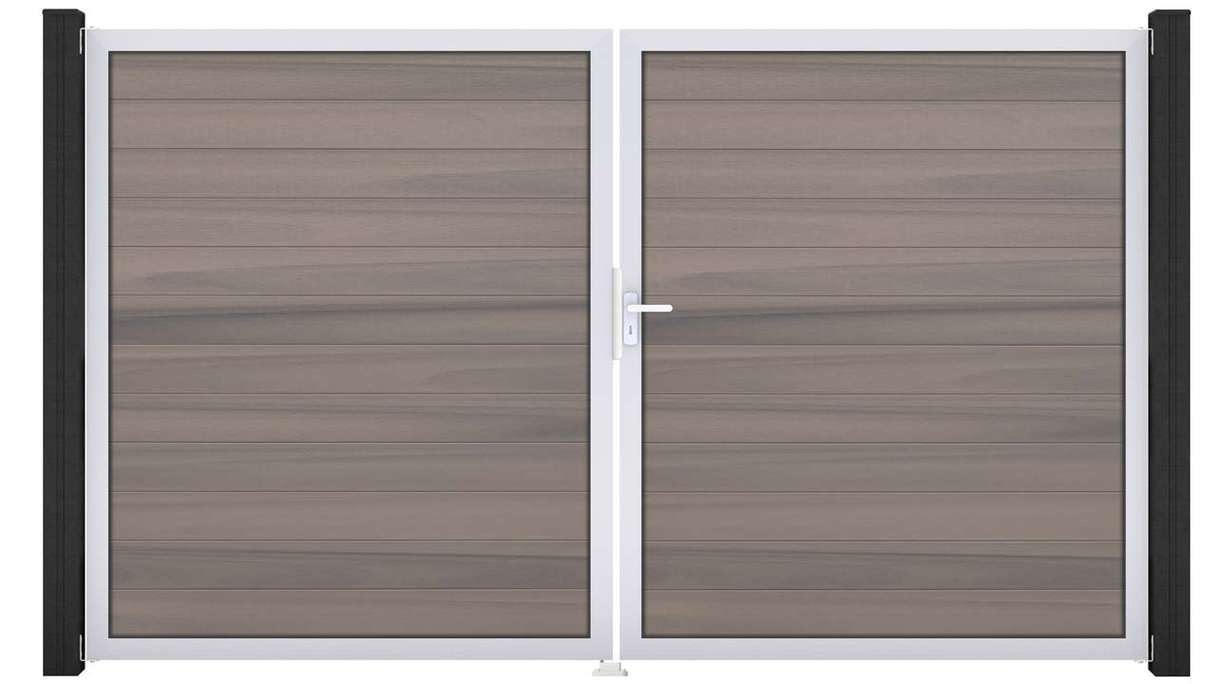 planeo Gardence Strong – BPC gate – double-leaf, bi-colour co-extruded with aluminium frame
