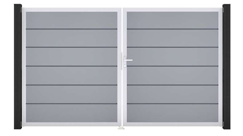 planeo Gardence Simply Premium – 2-panel PVC gate, silver-grey with aluminium frame, 300 x 180 cm