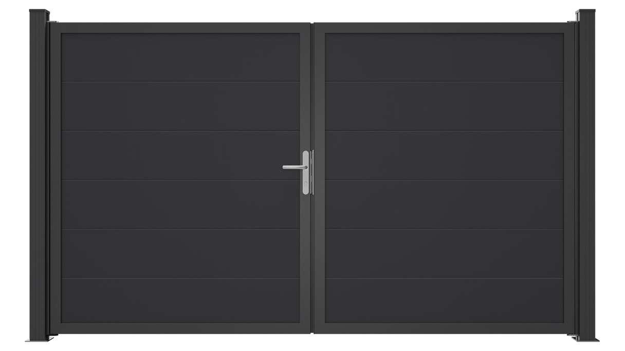 planeo Gardence Simply Guard – PVC gate – double-leaf, anthracite grey with aluminium frame, 300 x 180 cm