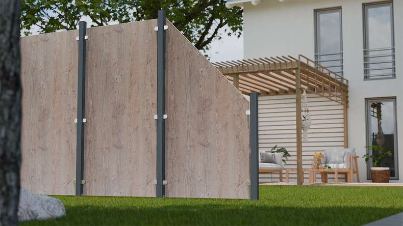 planeo Gardence Resistant - HPL privacy fence on edge - wood look 90 x 180cm
