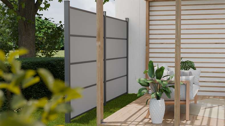 planeo Gardence Resistant - HPL plug-in fence uni grey 180 x 183 cm