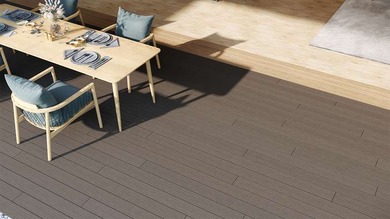 planeo LightWood WPC decking board hollow chamber - Light grey 3m fine grooved/grooved