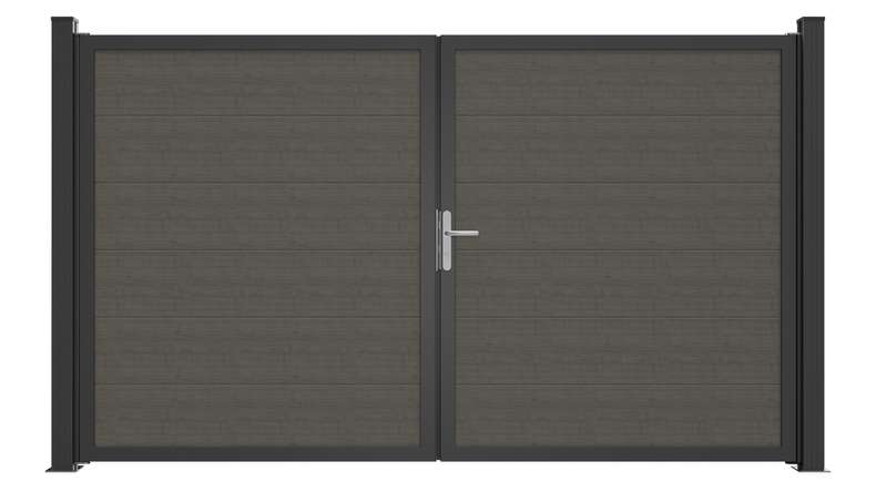 planeo Gardence Simply Guard – PVC gate – double-leaf, Grey Ash Cut with aluminium frame, 300 x 180 cm
