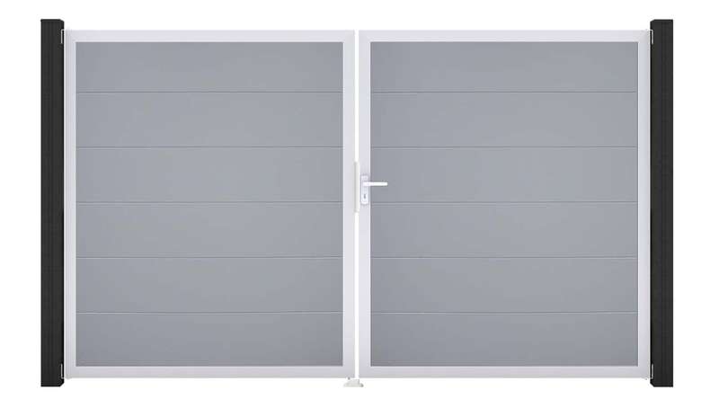 planeo Gardence PVC door - DIN right 2-leaf silver grey with silver aluminium frame
