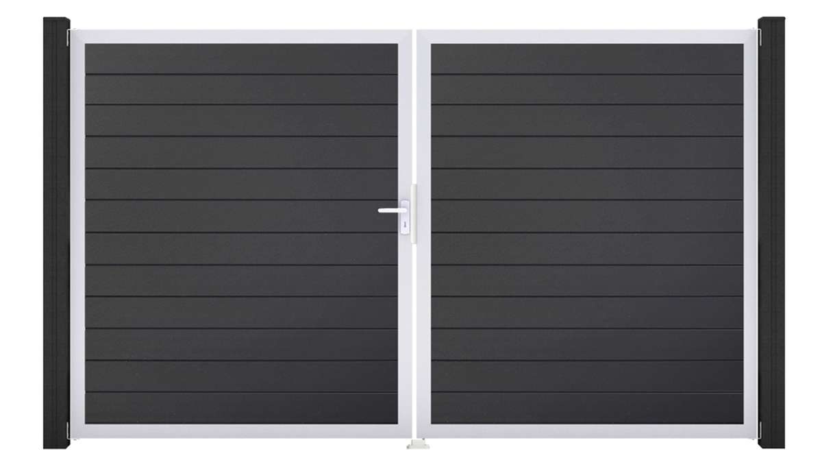 planeo Gardence Simply Small – 2-panel PVC gate in anthracite grey with aluminium frame, 300 x 180 cm