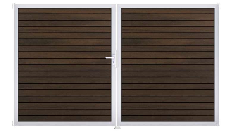 planeo Gardence Rhombus door - DIN Left 2-leaf Walnut co-ex with silver aluminium frame