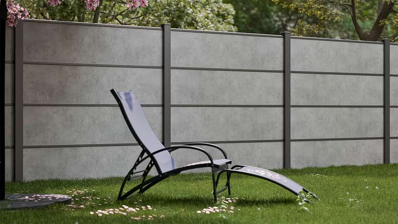 planeo Gardence Resistant - HPL plug-in fence concrete grey 180 x 183 cm