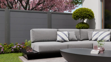 planeo Gardence Simply Guard - PVC garden fence anthracite grey with aluminium frame in anthracite 180 x 180 cm