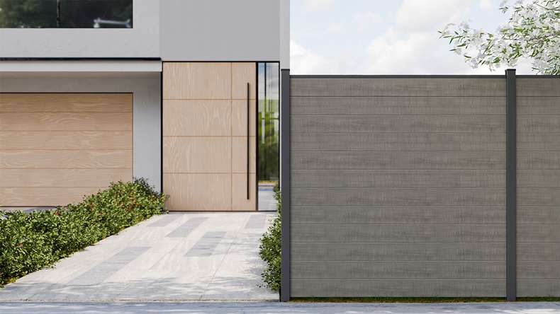 planeo Gardence Simply Small - PVC plug-in fence Grey Ash Cut 180 x 180 cm