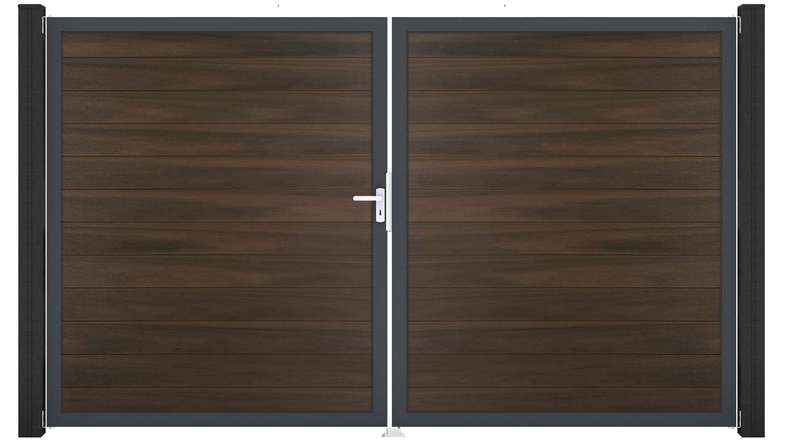 planeo Gardence BPC door - DIN left 2-leaf walnut co-ex with anthracite aluminium frame
