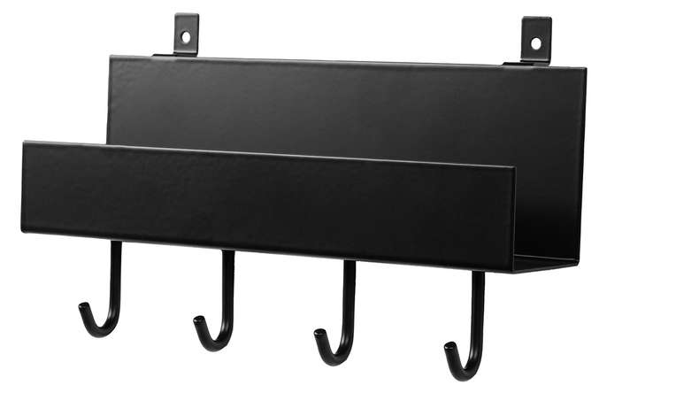 planeo shelf - Black with 4 hooks including screws