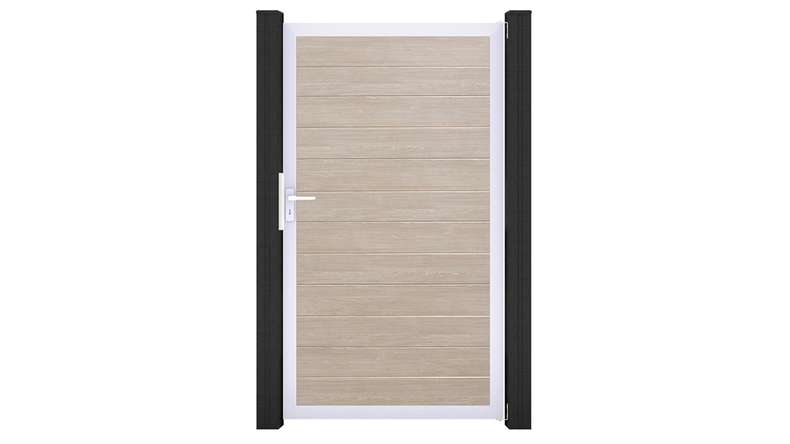 planeo Gardence Simply Small - PVC universal door Sheffield Oak with aluminium frame in silver | EV1 100 x 180 cm