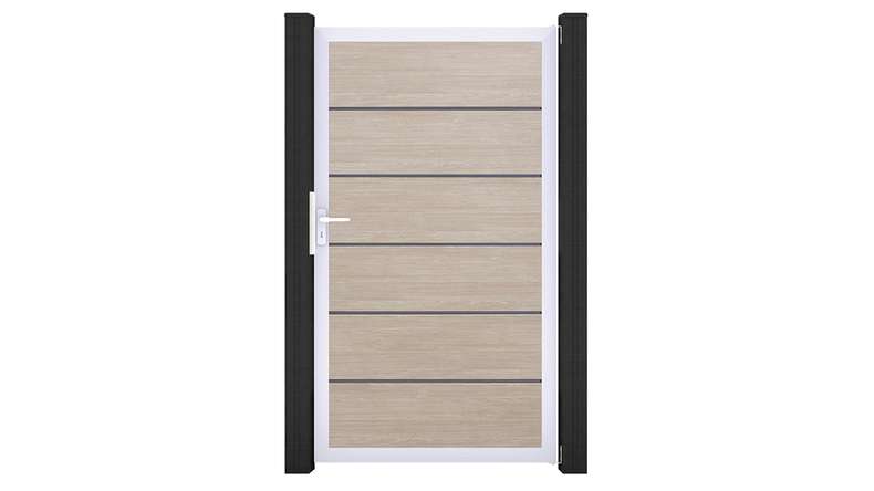 planeo Gardence Simply Premium - PVC universal door Sheffield Oak with aluminium frame in silver | EV1 100 x 180 cm