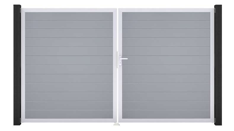 planeo Gardence Simply Small - PVC door - DIN right 2-leaf silver grey with silver aluminium frame | EV1 300 x 180 cm