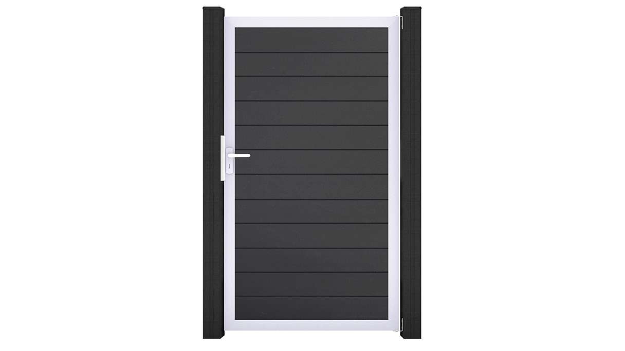 planeo Gardence Simply Small – Universal PVC gate in anthracite grey with aluminium frame, 100 x 180 cm