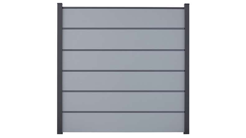 planeo Gardence Simply Premium - PVC plug-in fence silver-grey with pilaster strips in anthracite 180 x 180 cm