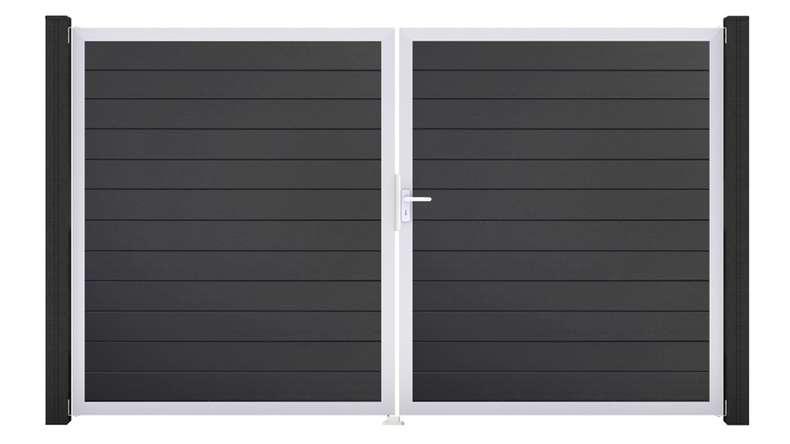 planeo Gardence Simply Small - PVC door - DIN right 2-leaf anthracite grey with silver aluminium frame | EV1 300 x 180 cm
